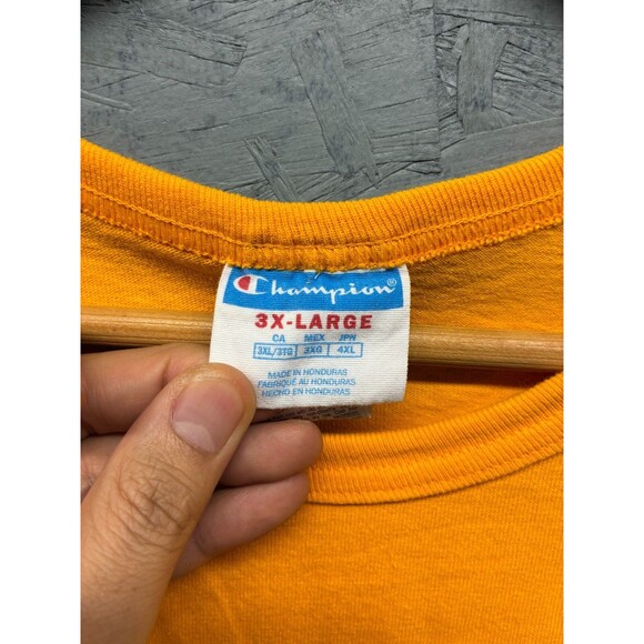 Champion Classic T-Shirt Men's 3XL Yellow Logo Embroidery Cotton Casual Tee - Picture 4 of 8